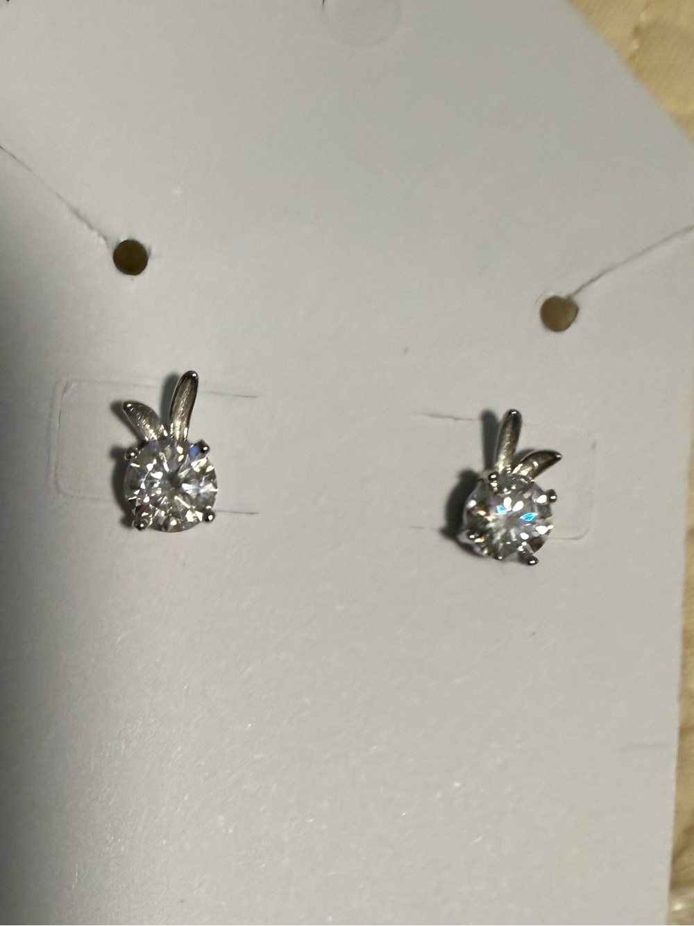 Moisonite and Silver Bunny Stud Earrings. 0.5 Caret each! NIP
